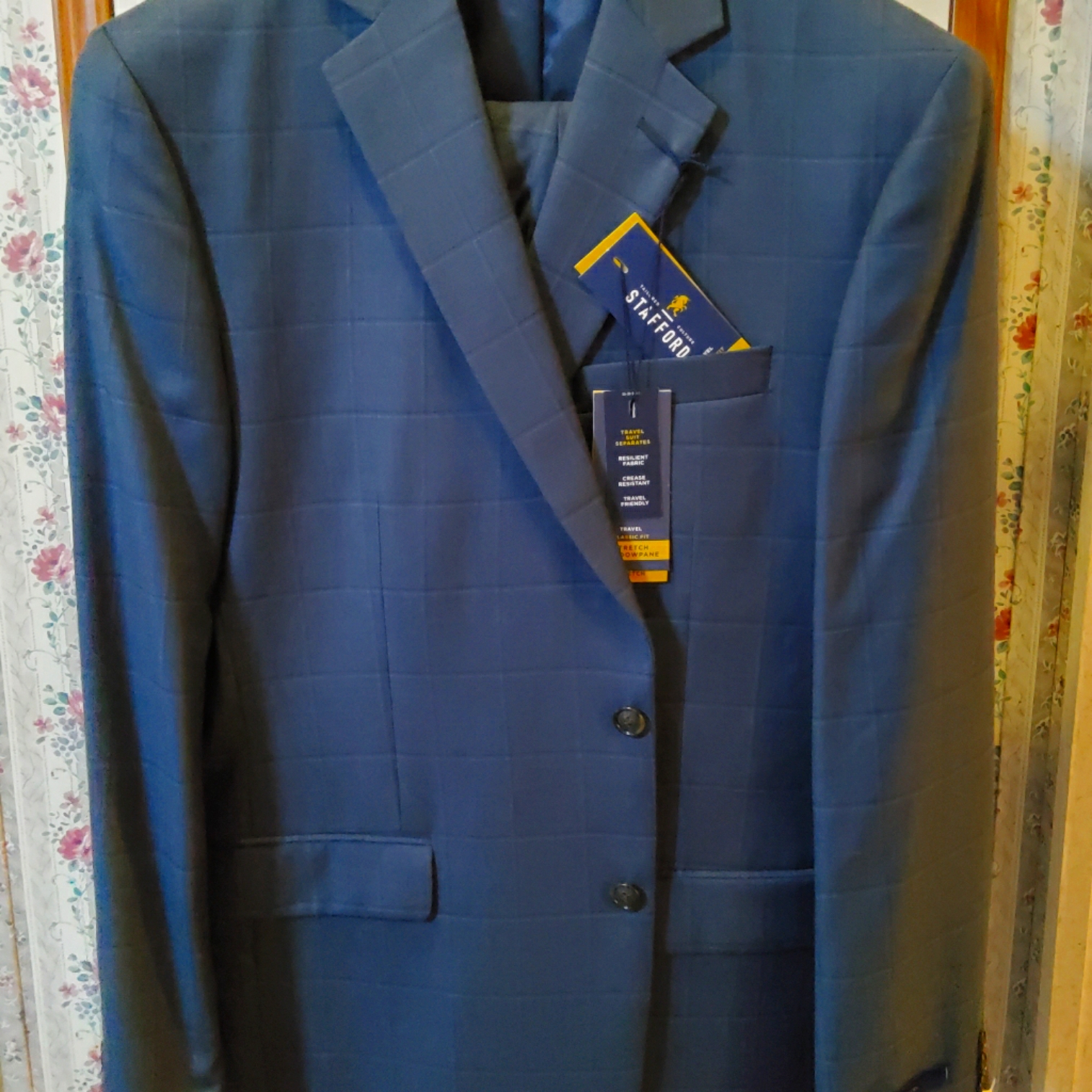 New Stafford Mens 2 Piece Blue Wool Blend Suit 44l Pants 38"X30"Classic Fit